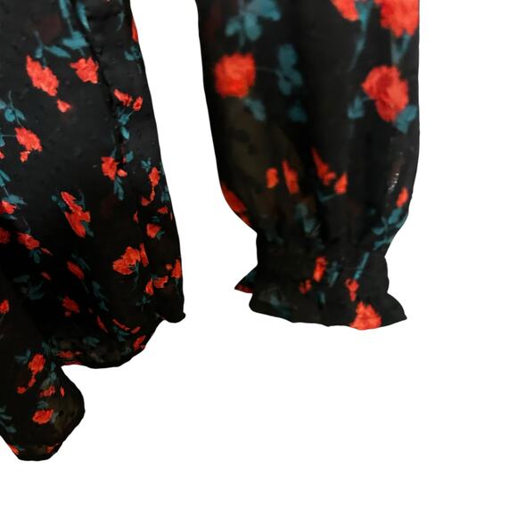 Lane Bryant Womens Boho Blouse 14/16 Black Floral Swiss Dot Sheer Whimsigoth‎ - Picture 7 of 9